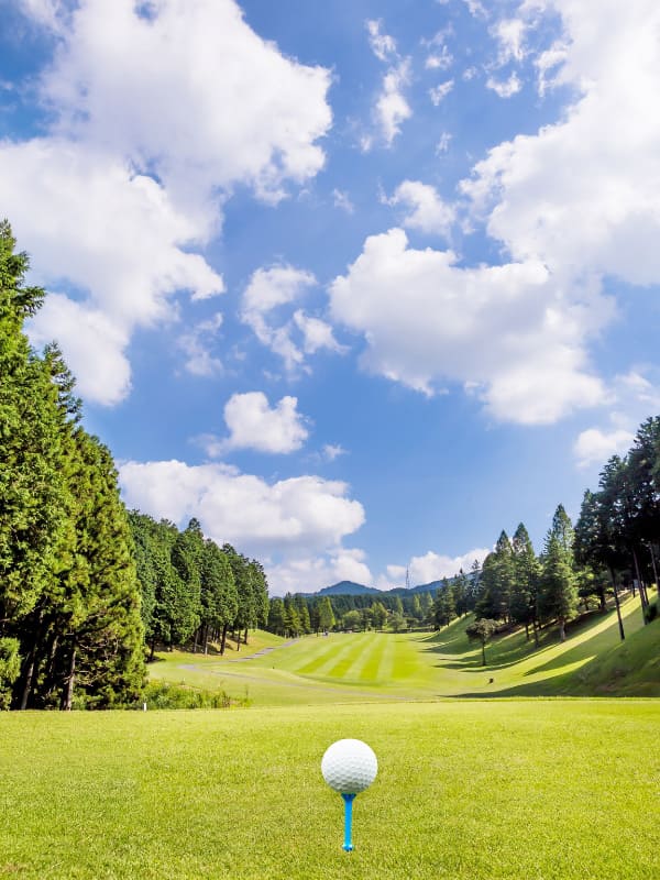 balle de golf avec herbe et ciel bleu, les gets été et son golf. 